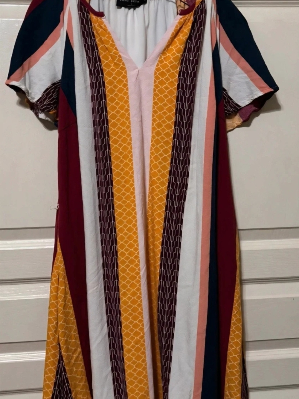 Lane Bryant Striped Maxi Dress in Yellow, Burgundy & Navy